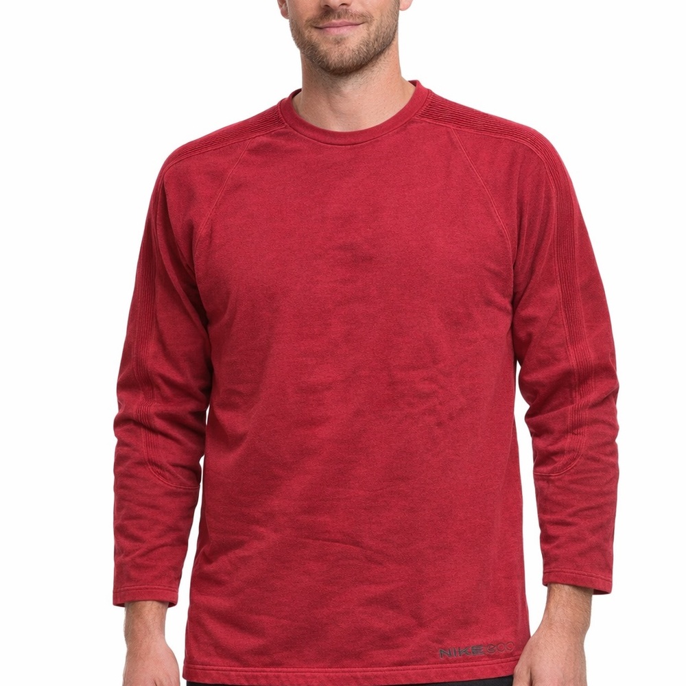 Nike Vintage Men's Red Cotton Terrycloth Long-Sleeve Crewneck Tee Shirt Large